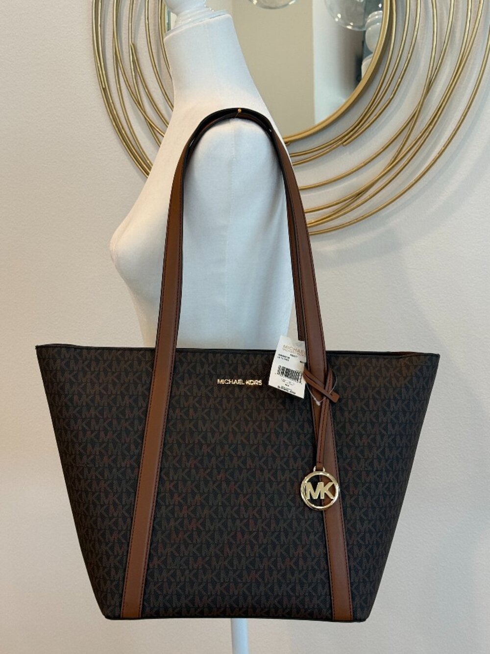 MICHAEL KORS Pratt Large Signature Logo Tote Shoulder Bag COLOR BROWN  NWT
